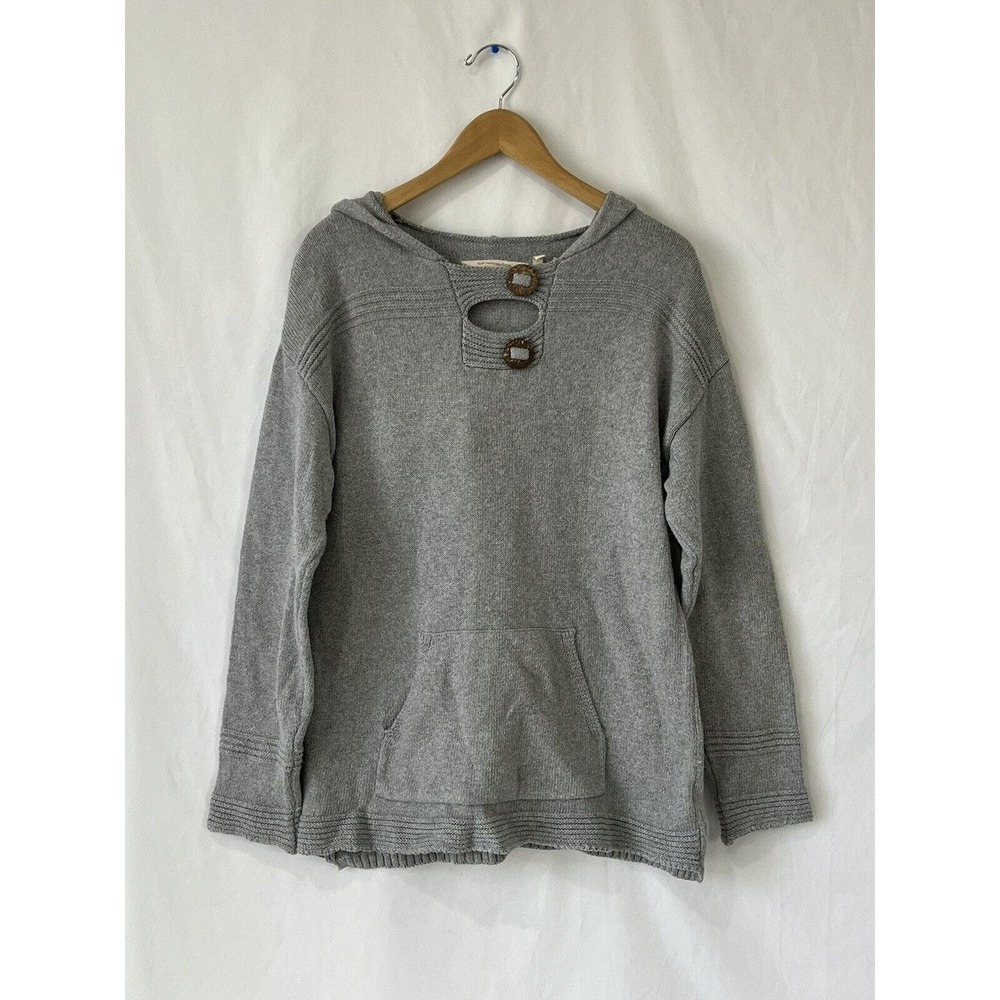 soft surroundings hoodie sweater knit gray size Small S Pullover keyhole front‎